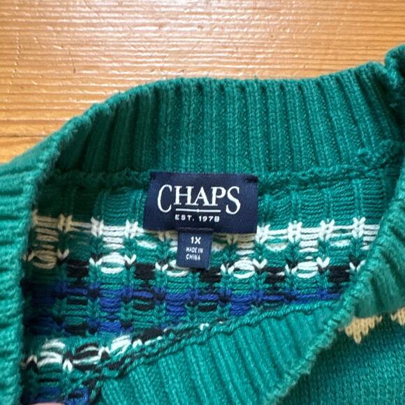 Chaps Fair Isle green blue knit pullover crew womens sweater SIZE 1X - Picture 3 of 5